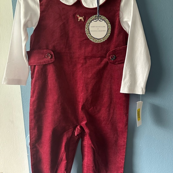 Edgehill Collection Burgundy Overalls with White Shirt